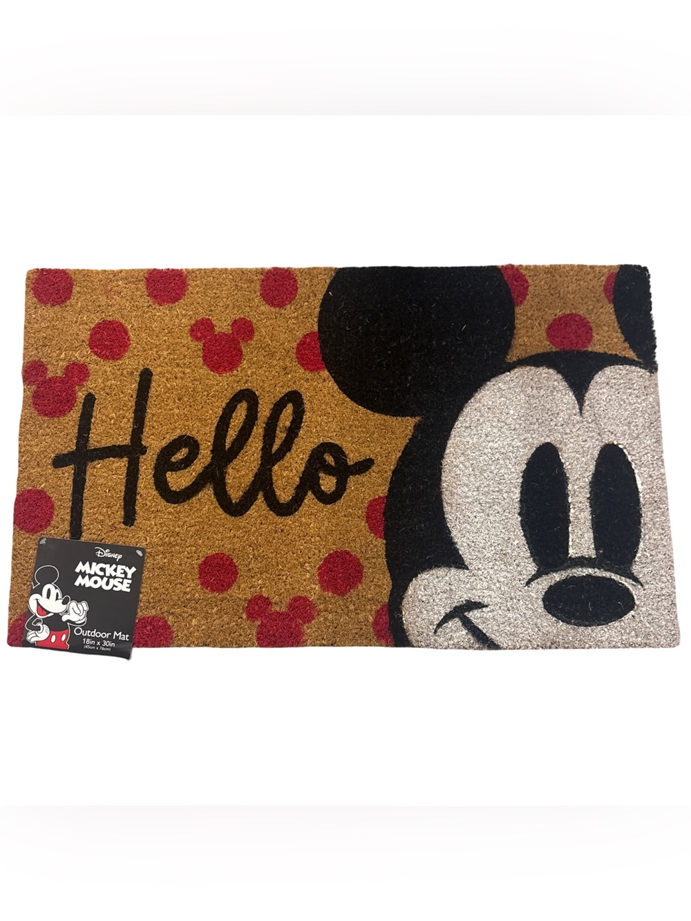 New Disney Mickey Mouse Hello Doormat Brown Black Red White 18x30 Outdoor Mat